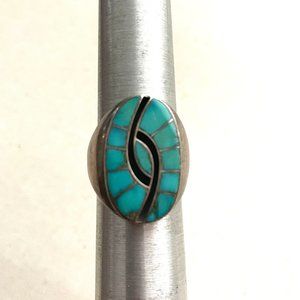 Large Vintage Turquoise Sterling Ring Native American Signed L&J Salvador Zuni